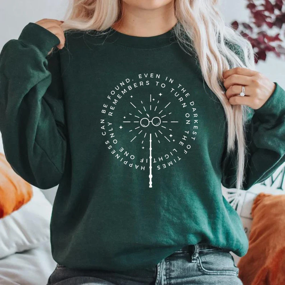 Happiness Can Be Found Even in The Darkest of Times Sweatshirt Wizard Sweatshirt Witch Graphic Hoodies Women Streetwear Pullover