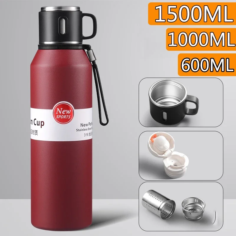 1500ml termos do kawy butelka utrzymuje gorące zimne duże termofory ze stali nierdzewnej butelka na wodę herbata kawa czajnik 1000ml