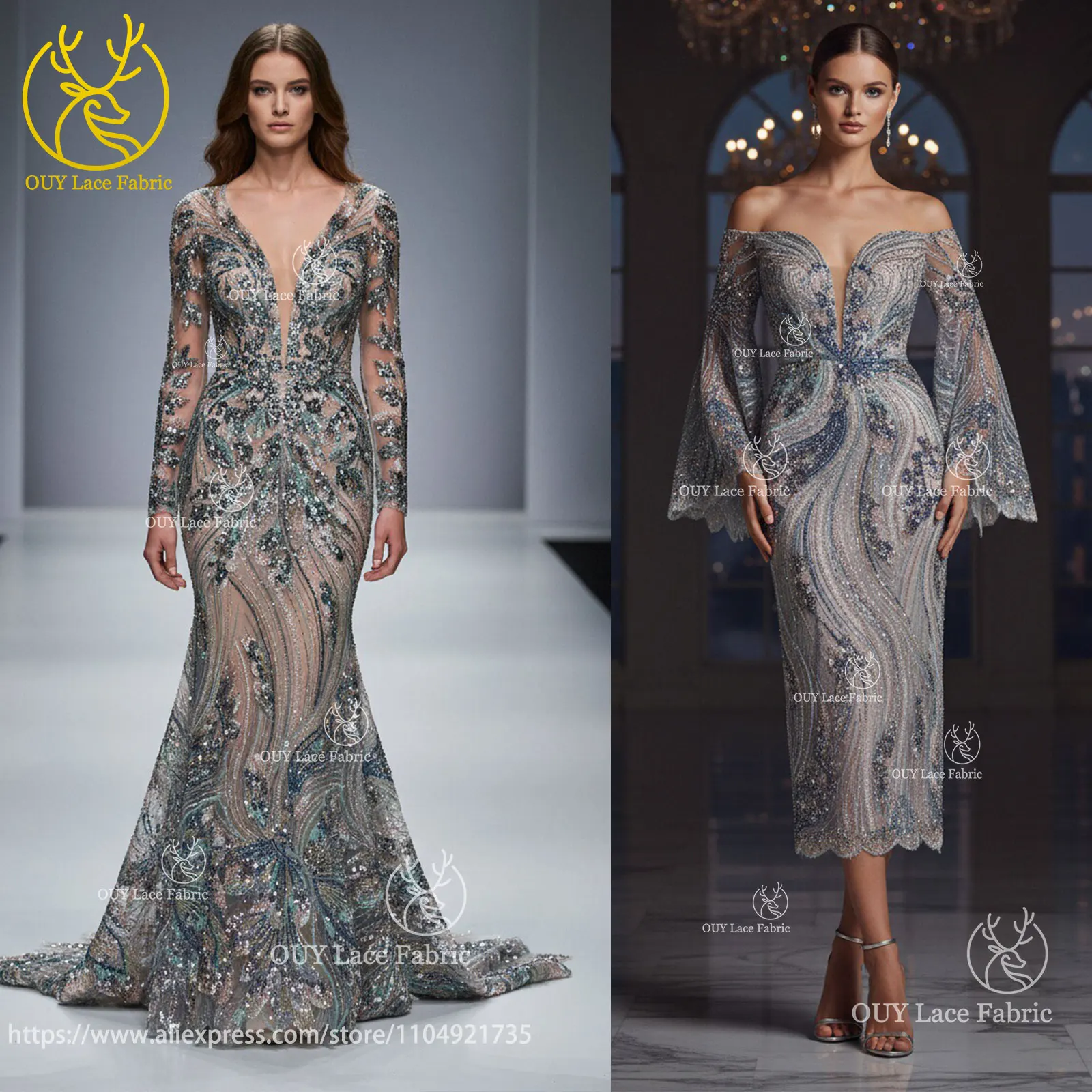 Kain Brokat Prancis Mewah Desain Baru dengan Payet Tangan, Kain Tulle Bordir Payet Afrika Dubai 2025 untuk Menjahit Gaun