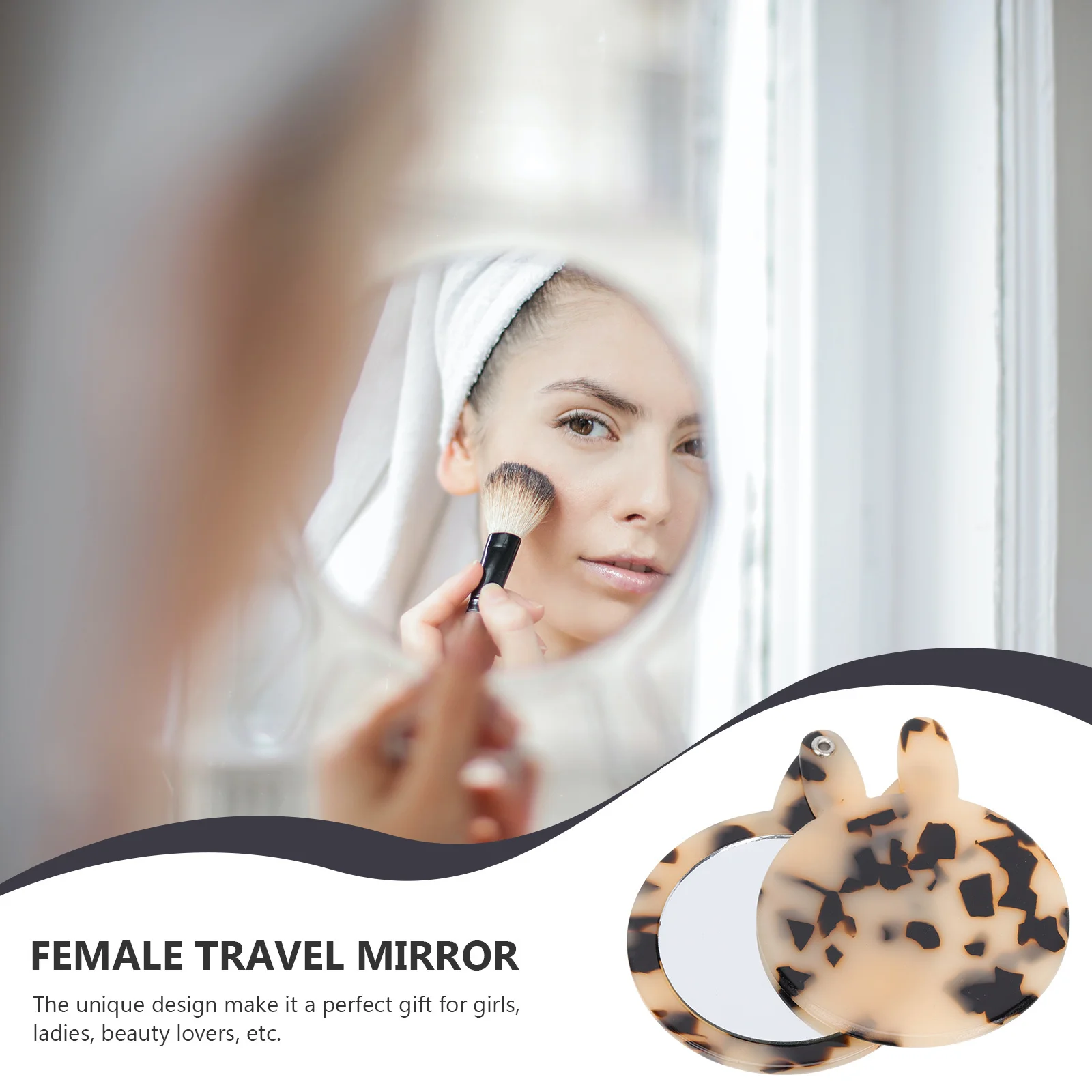مرآة مكياج على شكل أذن أرنب، تصميم صغير الحجم، مرآة سفر أنيقة للنساء، أداة تجميل هدية #6