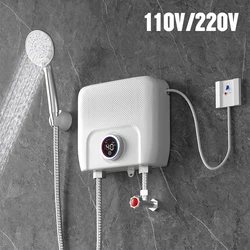 110V/220V Instant Water Heater Bathroom Kitchen Wall Mounted Electric Water Heater LCD Temperature Display with Remote Control