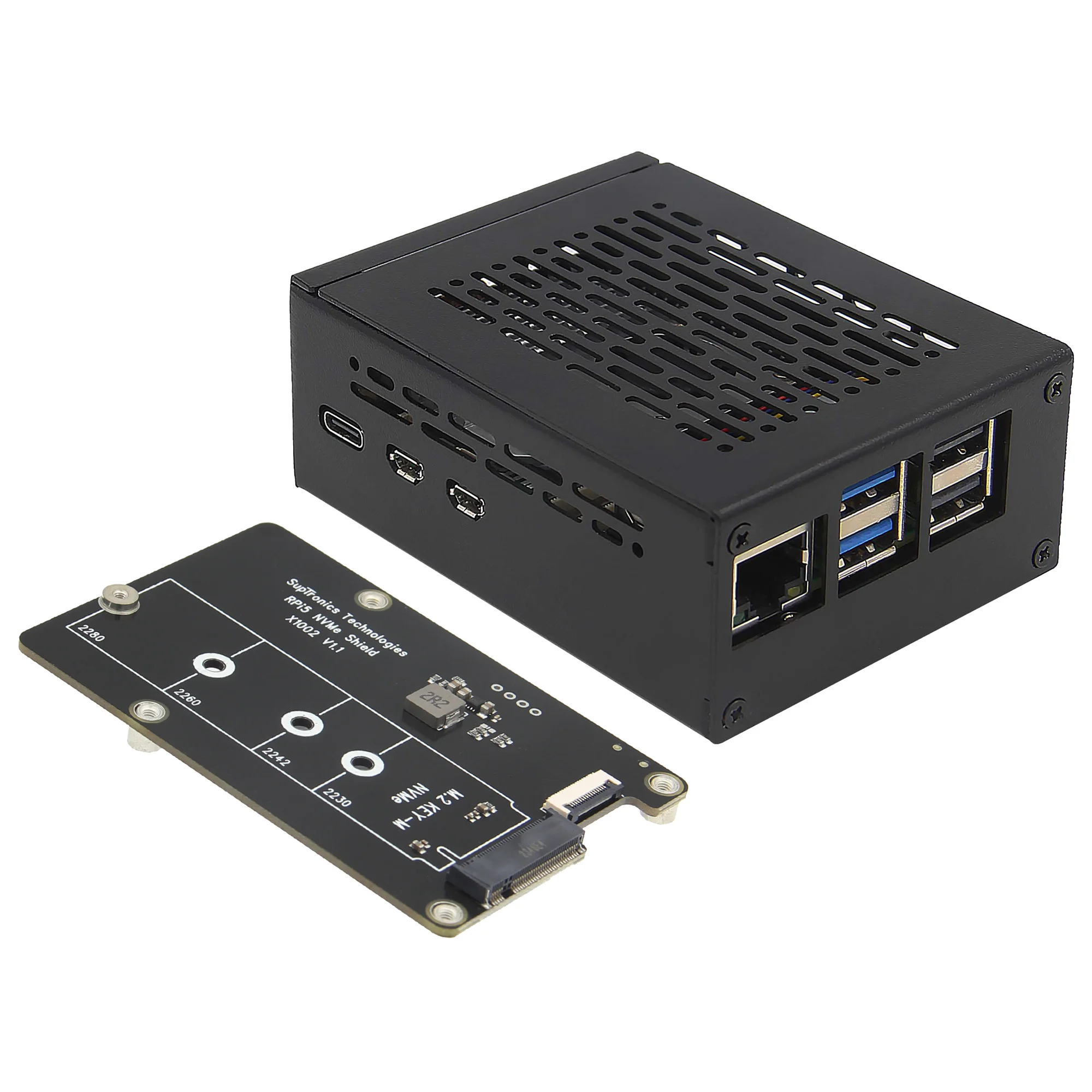 GeeekPi Metallgehäuse für Raspberry Pi 5, Unterstützt PCIe M.2 NVMe SSD