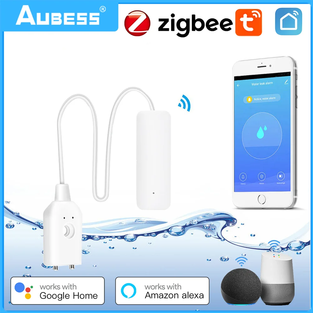 Tuya ZigBee Sensor inteligente de fugas de agua, Detector de nivel de desbordamiento de agua, alarma de sonido de seguridad, Sensor de fugas de