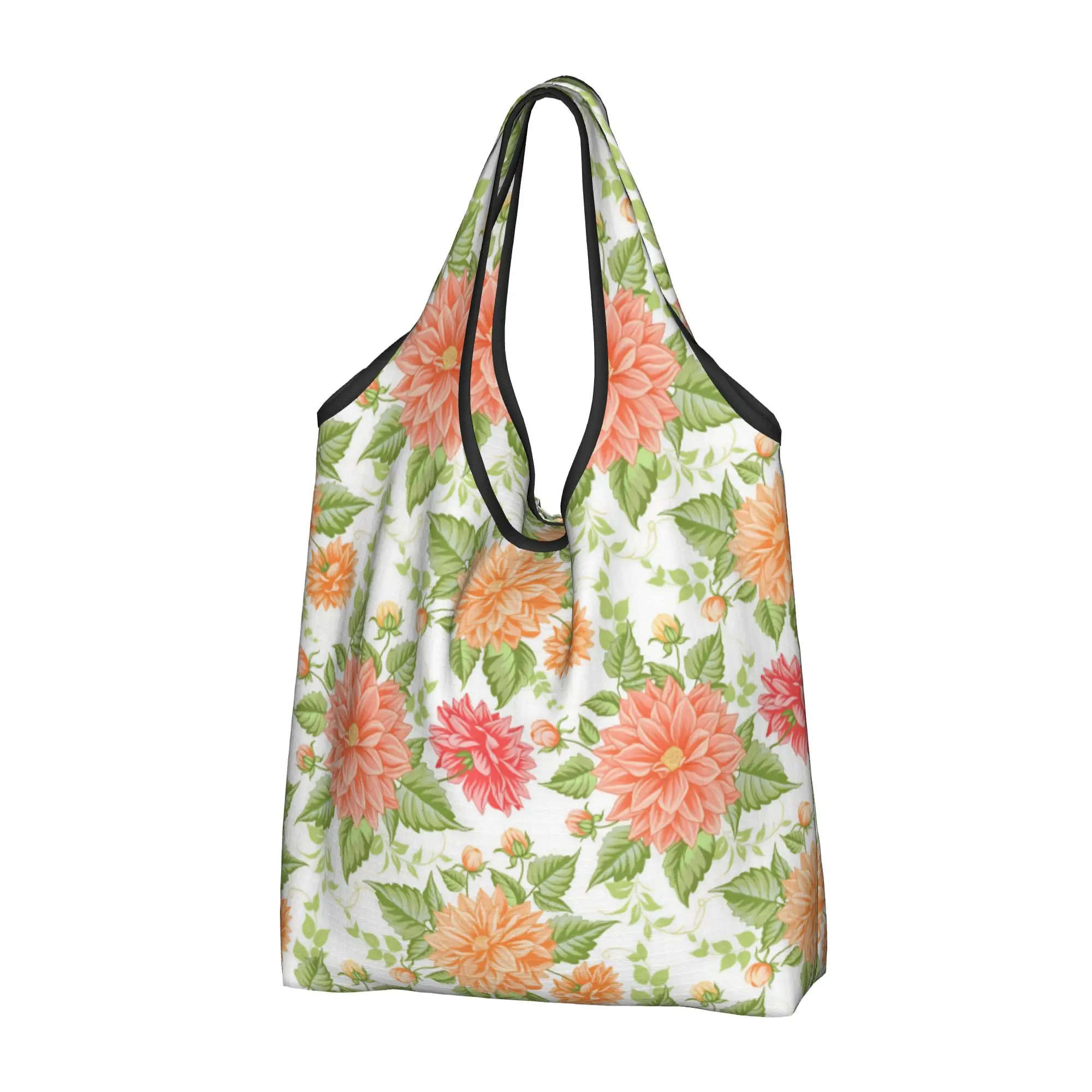 Funny Elegant Blooming Dahlia Flowers Shopping Tote Bags Portable  Grocery Shoulder Shopper Bag