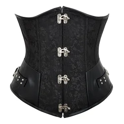 Black Brown Steampunk Corset Top Spiral Steel Boned Bustier Underbust Waist Cincher Goth Punk Medieval Warrior Pirate Corselet