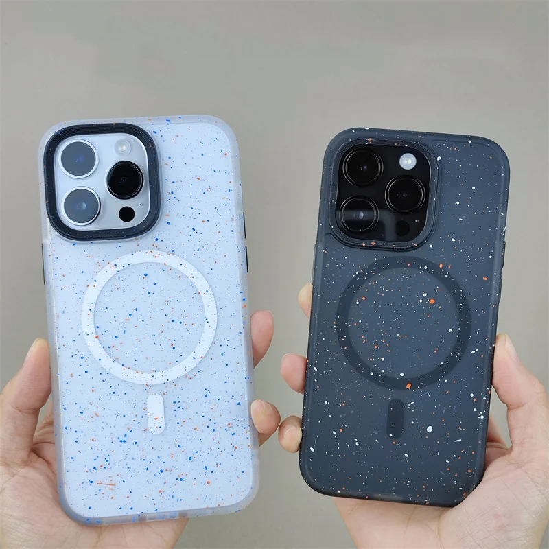 Abstract Ink Dots Pattern Anti-fall Magsafe Case For iPhone16 15 13 14 Pro Max 15 Plus Wireless Charging Protective Bumper Cover