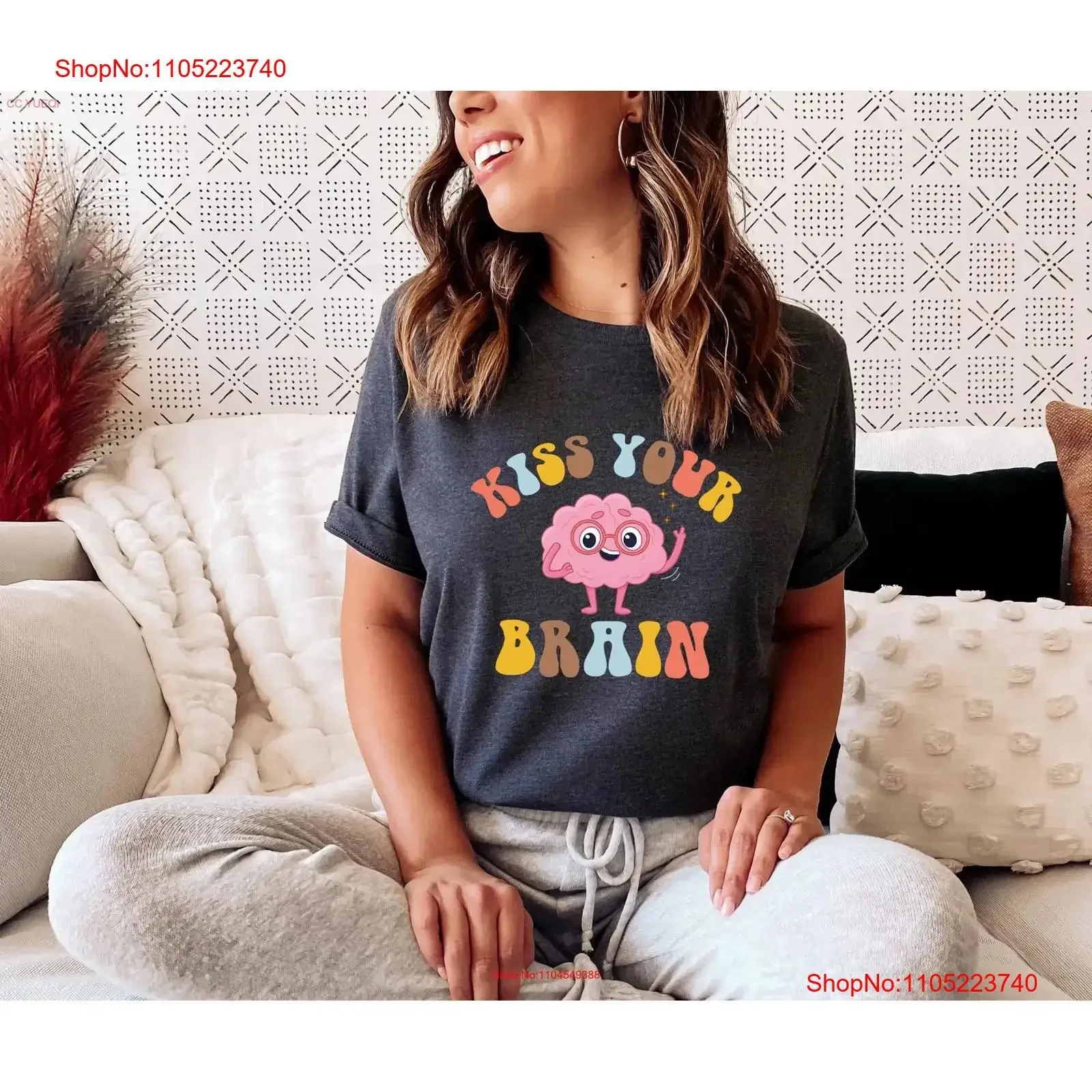 

Kiss Your Brain T Shirt Retro Teacher Appreciation SPED Life Inspirational vintage Washed graphic Top For Everyday Wear