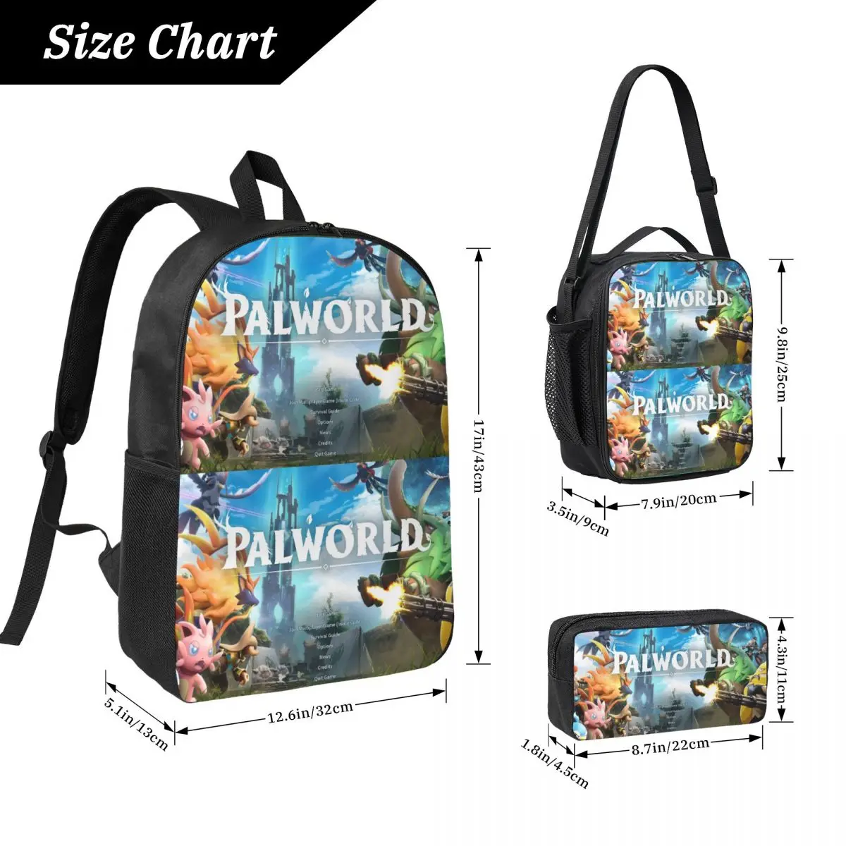 Palworld Game Lover Backpack Student Boys Girls BookBag School Bag Laptop Shoulder Bags 3ps Insulated Lunch Bag Pencil Case