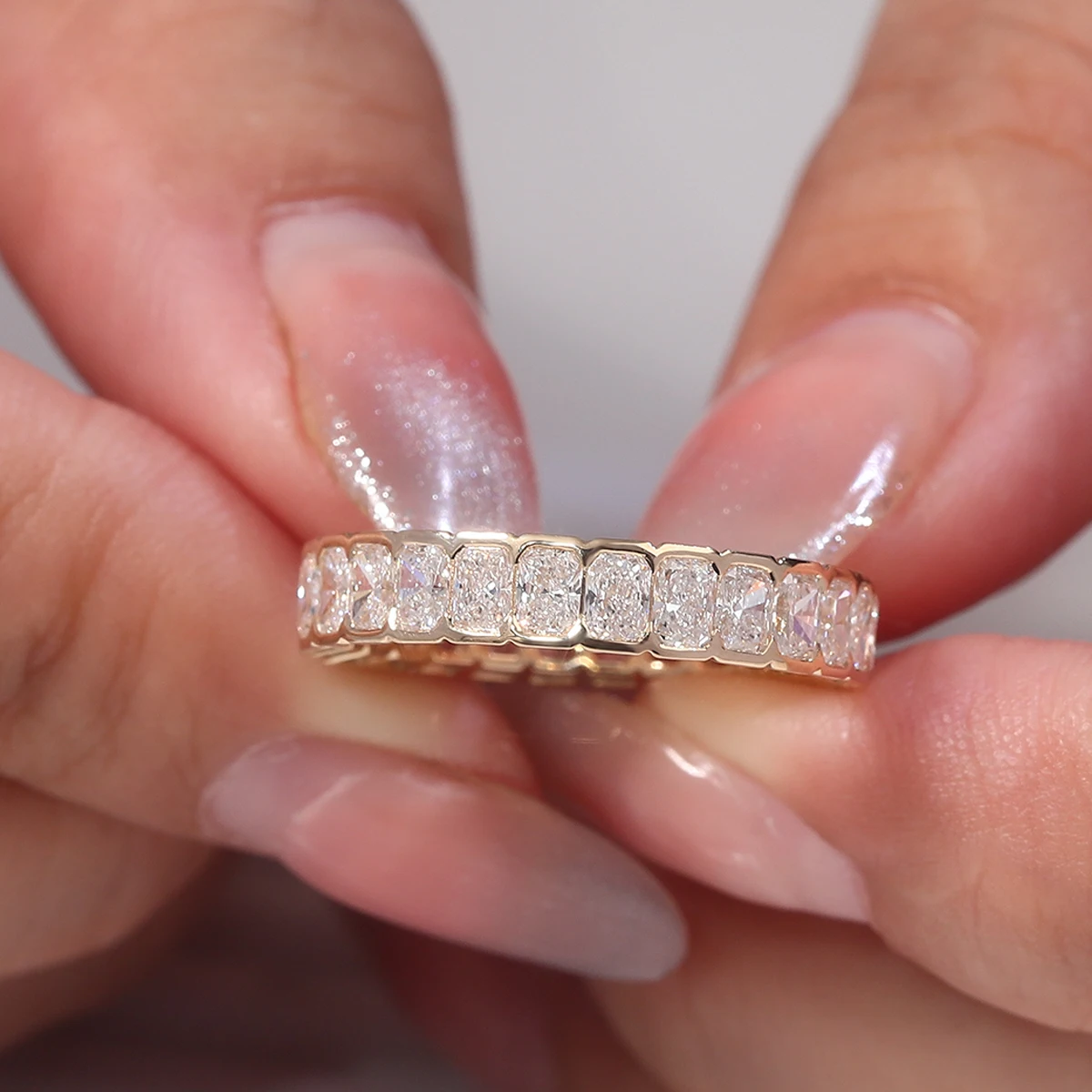 Provence Luxus-Vollband-Ring aus 10 Karat massivem Gold, strahlender Schliff, DEF/VS-Labordiamant, Hochzeit, Verlobungsring, Schmuck, Weihnachtsgeschenke