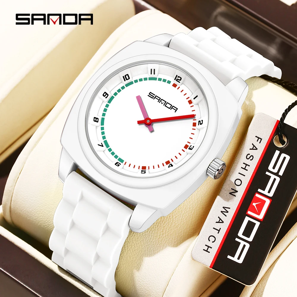

SANDA New 9109 Fashionable Children's Quartz Watch Sports Waterproof Night Light Dopamine Contrasting Simple Quartz Watch 2025