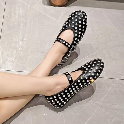 Women Flat Shoes Comfortable Bling Ballet Dance Shoes Low Top Round Toe Mesh Hollow Loafers Crystal Casual Walking Shoes Mujer