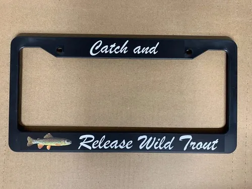 Catch & Release Wild Trout Fishing Streams Fly Fish Boat License Plate Frame NEW Aluminum