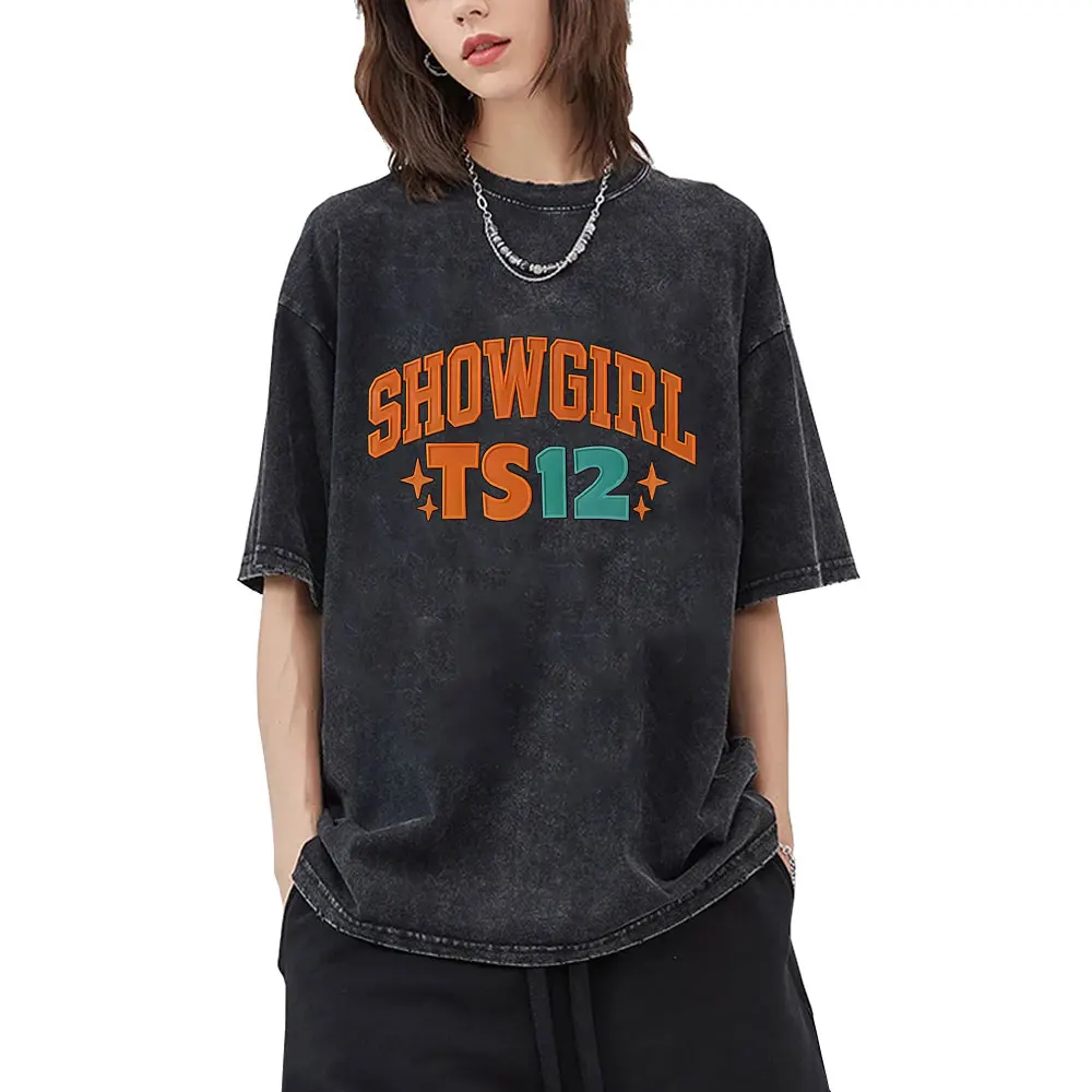 

Limited The Life of A Showgirl Album Washed Vintage T-shirt Men Women's Fashion Pop Music T-shirts Unisex Cotton Retro T Shirts