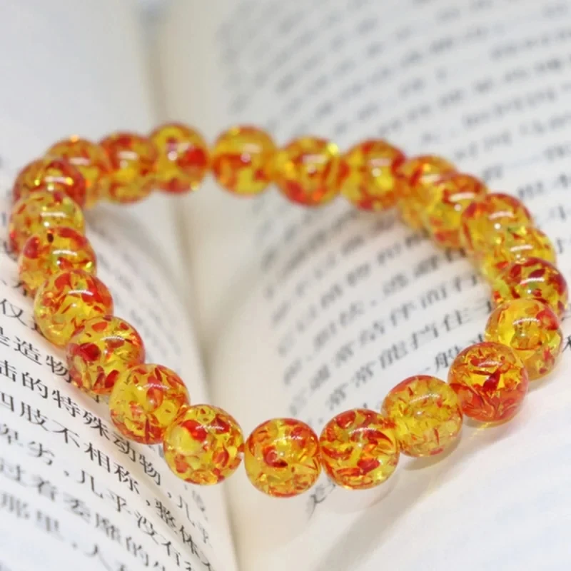 OAIITE 8MM Yellow Topaz Beads Natural Stone Resin Amber Bracelet Men and Women Bracelet Yoga Meditation Jewelry Gifts