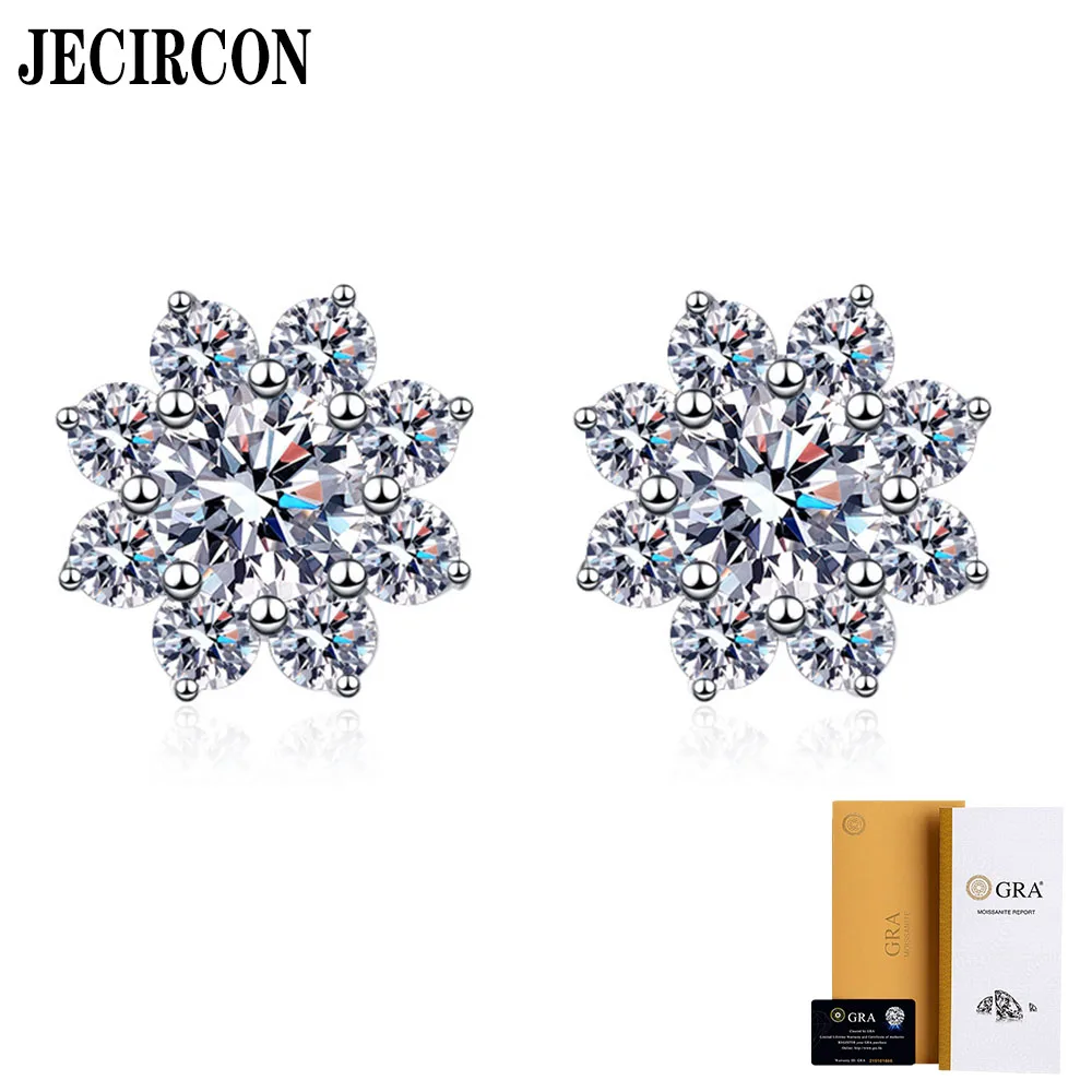 

JECIRCON 8-claw Sunflower Stud Earrings for Women 925 Sterling Silver 0.5 Carat Moissanite Inlaid Diamond Fashion Ear Jewelry