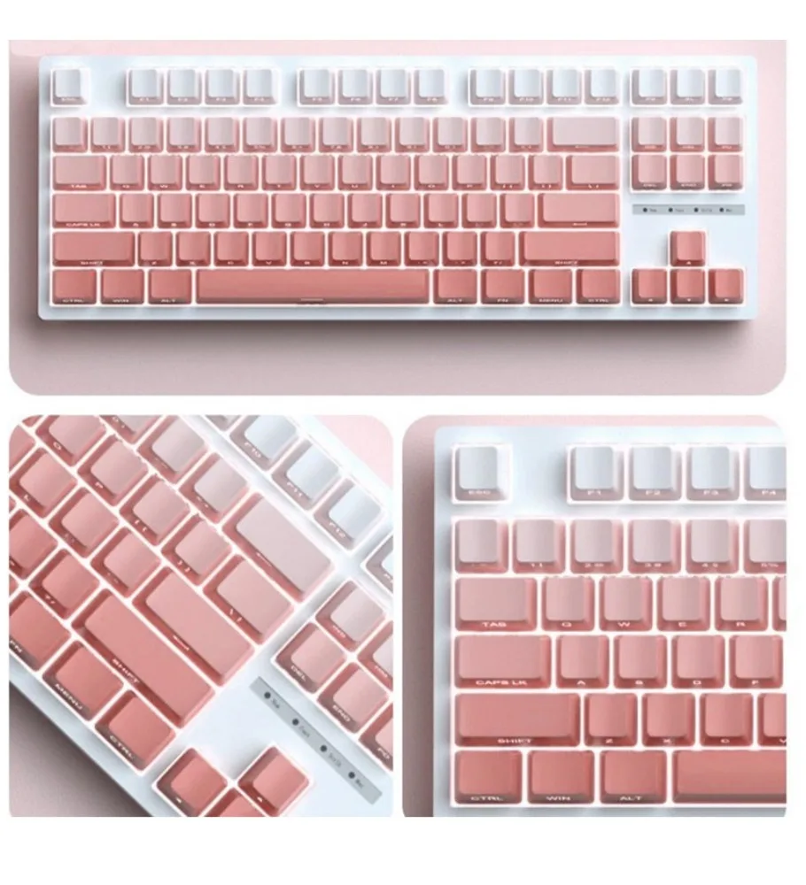 Pink mechanical keyboard keycap side engraved light gradual change adaptation 68 keys 87 keys 108 keys