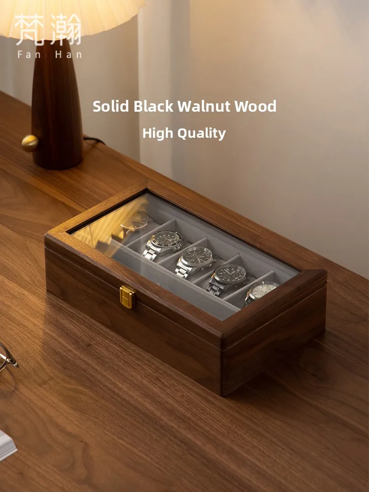 

Шкатулка для хранения часов Fanhuan из дерева: элитный подарок на Новый год, черная, из орехового дерева, для мужских и женских наручных часов, винтажный японский стиль