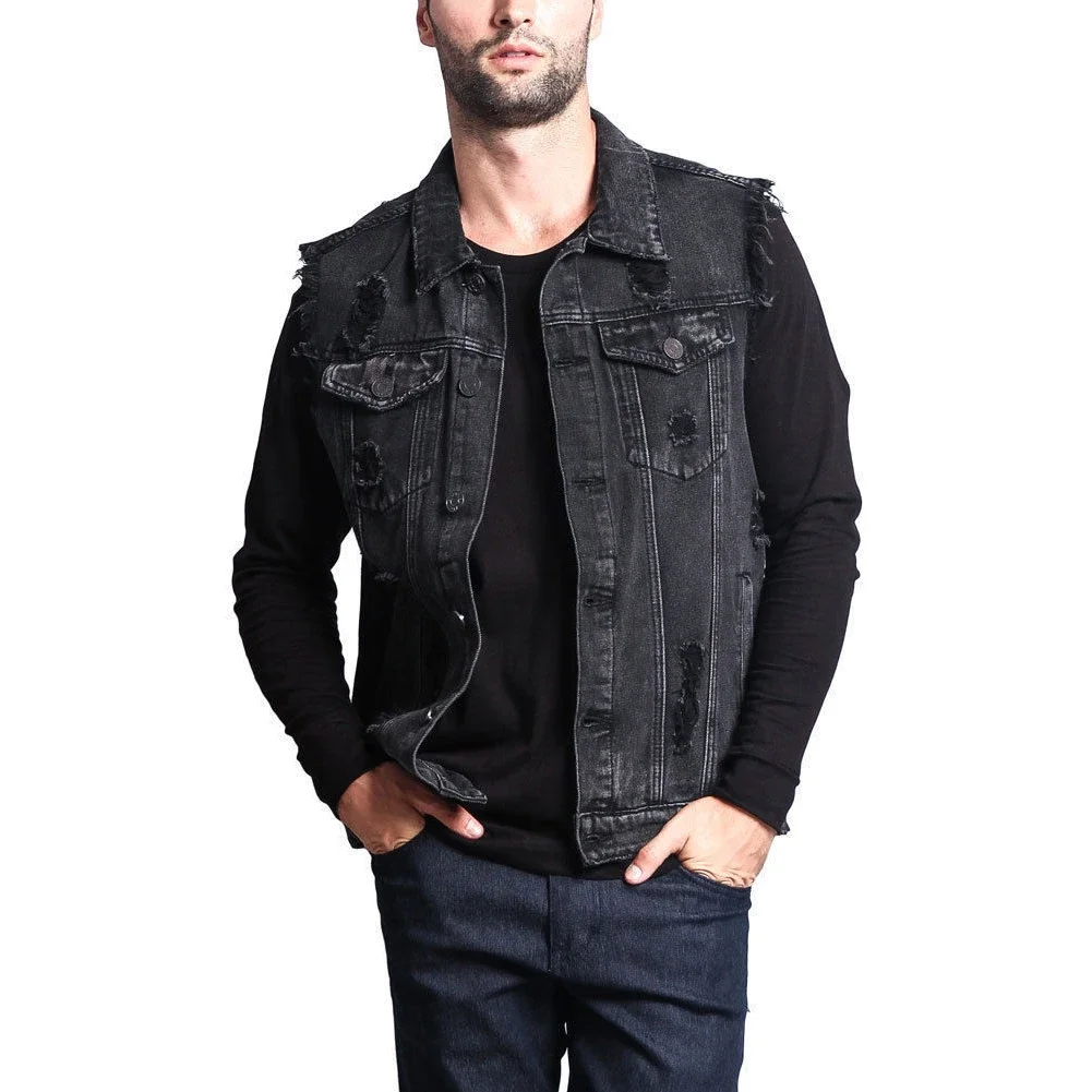 

Spring Summer New Mens Denim Vest Ripped Jean Jacket Coats Waistcoat Men Sleeveless Jacket Male Denim Tank Tops