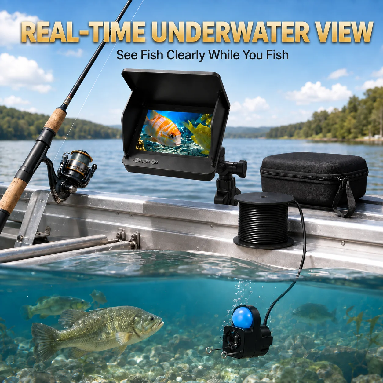 Fish Finder Cable - Cámara Subacuática para Pesca, Monitor HD
