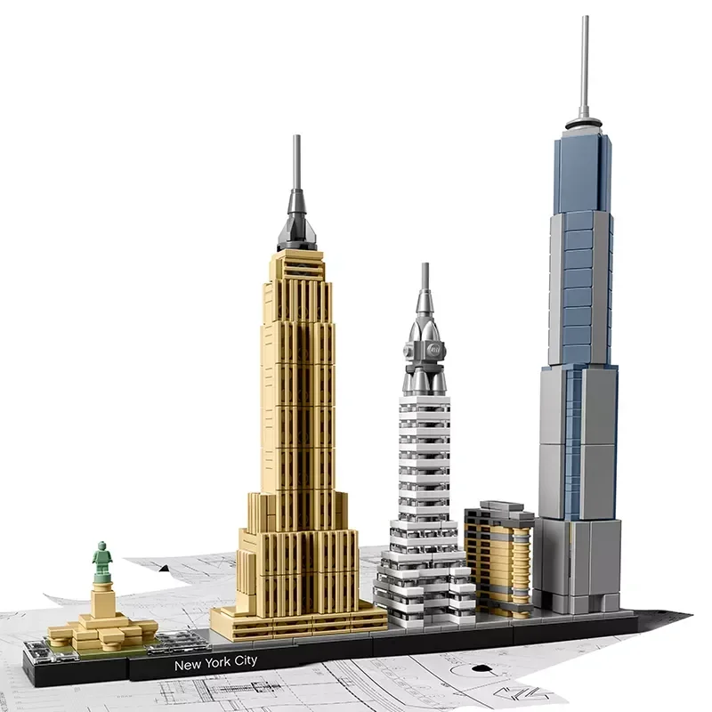 Juego de bloques de construcción de Arquitectura de Ciudad de Nueva York, torre de Edifice, vista de la calle de la ciudad, juguetes de ensamblaje, regalos para niños