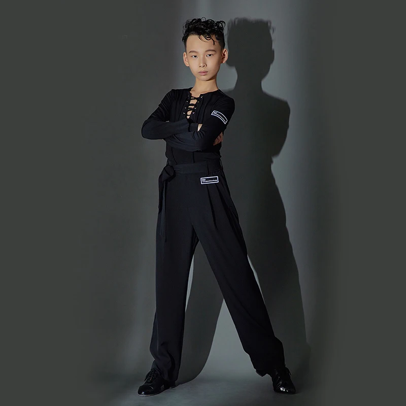 Children Ballroom Dance Clothes Boys Long Sleeves Latin Top Modern Dancing Pants Kids Performance Practice Clothing SL9798