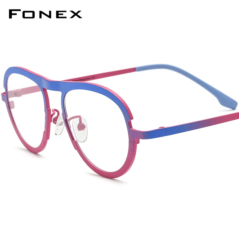 

FONEX Pure Titanium Glasses Frame Men 2024 New Women Fashion Retro Pilot Eyeglasses Gradient Eyewear F85800