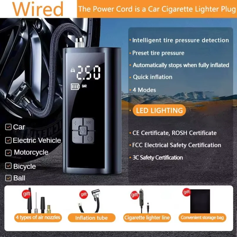 New Arrival Wired Car Air Compressor, 150PSI 32L/min High‑Flow Tire Inflator with LED Light for Car Motorcycle Bicycle Ball