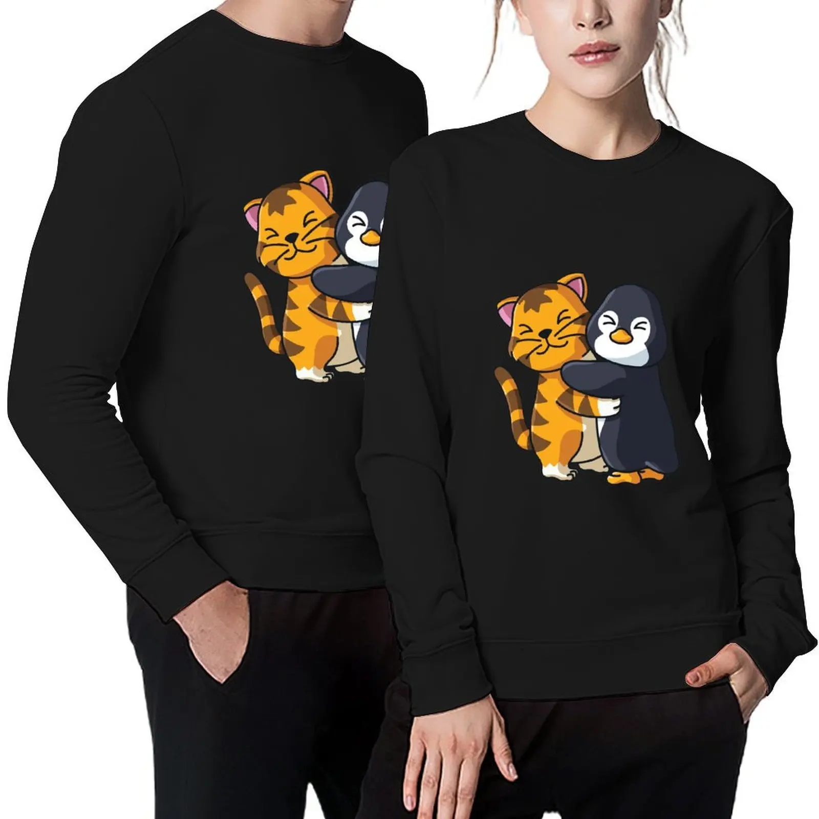 

Kitten Penguin Hug Cuddling Zoo Animals Pullover korean clothes mens clothing men's clothing men clothes new sweatshirts