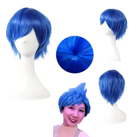 Short Blue Wig for Men Straight Layered Anime Wig Synthetic Party Wig Cosplay Halloween