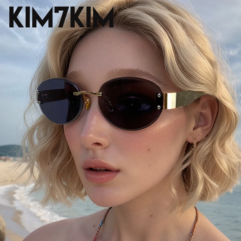 

2025 Fashion Oval Rimless Sunglasses Women Luxury Brand Vintage Metal Frame Sun Glasses For Ladies Punk Eyewear UV400 Protection