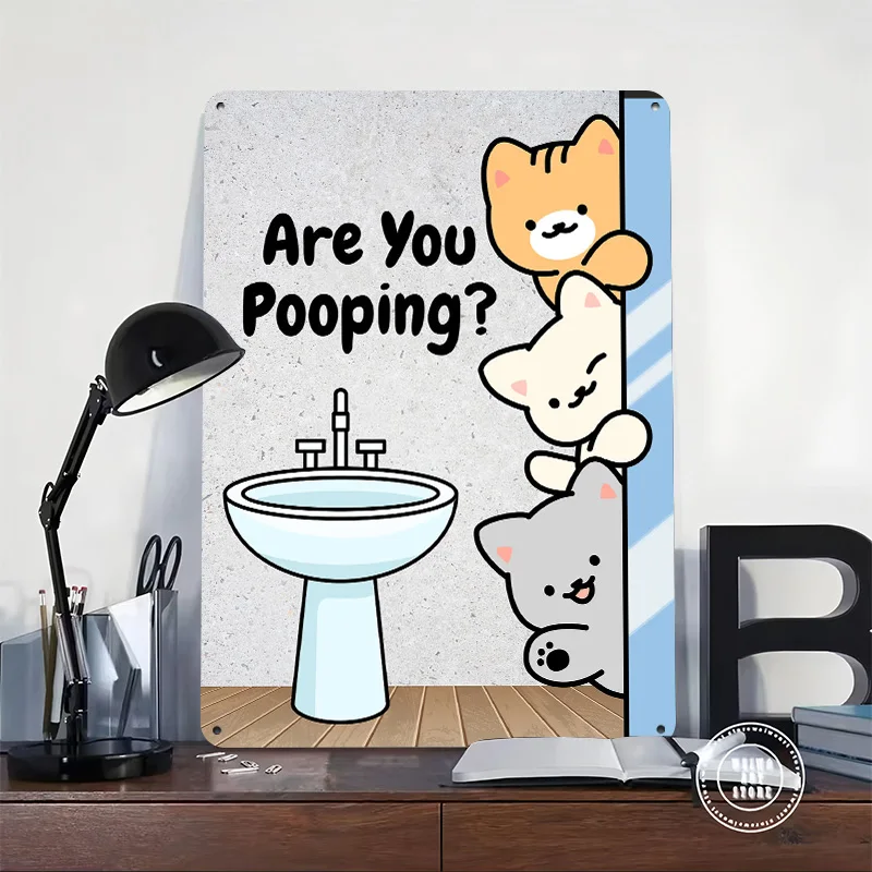 Cute Cats Peeking in Bathroom Metal Poster Customized Wall Art Retro Vintage Tinplate Signs for Living Room Decorations House