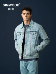 SIMWOOD 2024 Spring New  Oversize 12oz Fabric Classic Denim Jackets Men Washed Vintage 100% Cotton Plus Size  Trucker Jackets