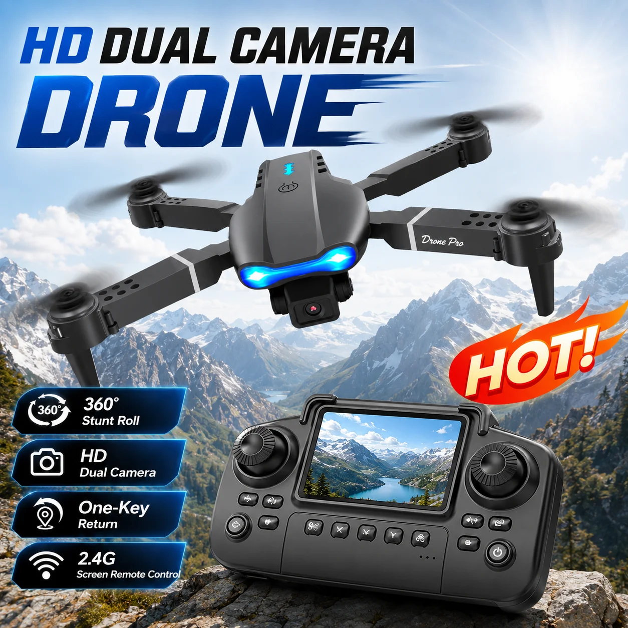 Portable Foldable Drone 3.7V 1800mAh Modular Battery 15 Mins Flight Time 100M Remote Distance Storage Box RC Toy Drone