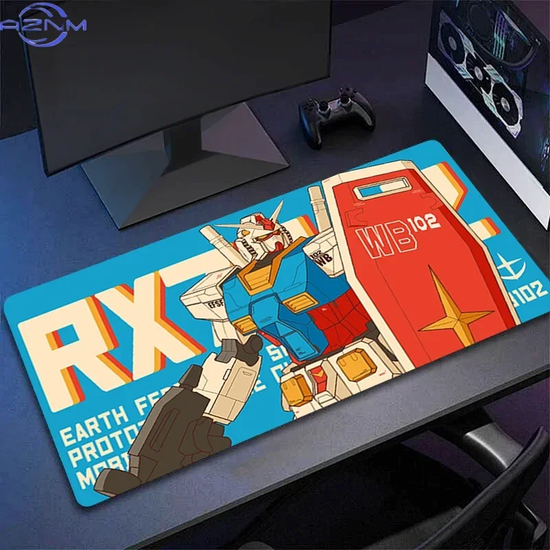 Vivid Blue Retro Anime Mecha Robot With Shield and Letter Print Mouse Pad, Rubber Non Slip Backing, Smooth Surface Gaming Desk M