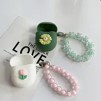 For QCY AilyBuds Pro Case HT10 Cute Tulips / fashion Daisy Flower Earphone Silicone Cover with Lanyard Case For QCYHT10