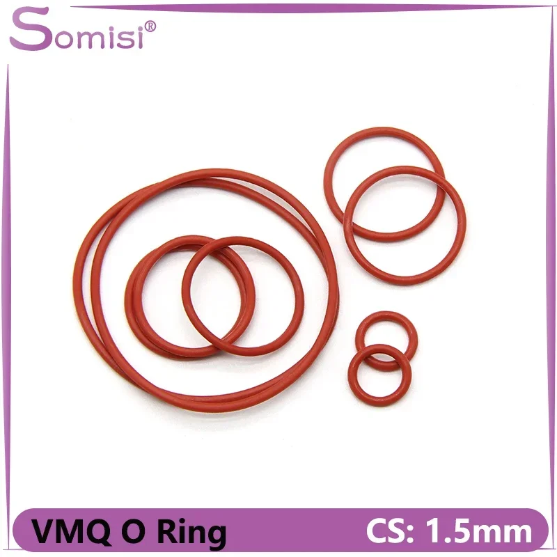 VMQ O Ring Gasket CS 1.5mm OD 5 ~ 80mm Red Food Grade Waterproof Washer Round O Shape Silicone Rubber Ring 10/50pcs