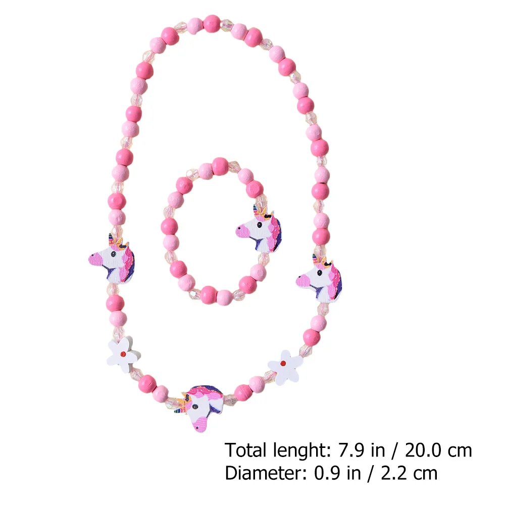 Conjunto de collar y pulsera de cuentas para niños, 2 uds., con colgante de unicornio, cuentas de madera de arcoíris, joyería para fiesta de disfraces y Festival