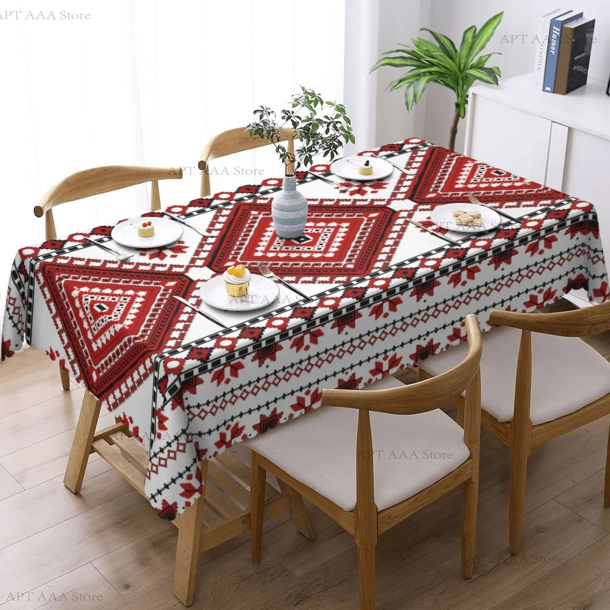 Ukraine Vyshyvanka Embroidery Tablecloth Round Waterproof Vintage Textile Table Cover Cloth for Party 60 inches