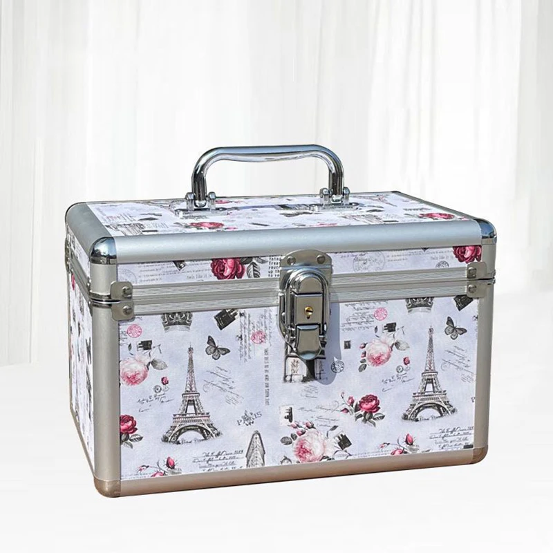 Double Deck Makeup Organizer Cosmetic Box With Mirror Cosmetic Case With Lock Make Up Bag Large Capacity Makeup Tools Bin