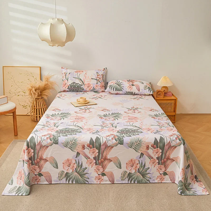 

Tropical Flowers Leaves Bed Sheet Set 100% Cotton Thickened Bed Sheets Skin-friendly Breathable Bedspread with 2 Pillowcases