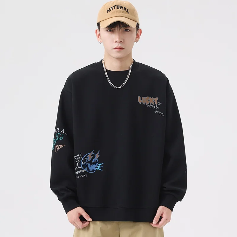 

Autumn Winter American Heavyweight High Street oulder Drop Print ex Hoodl Sweatirt Loose Trendy Brand Couple Hoodie