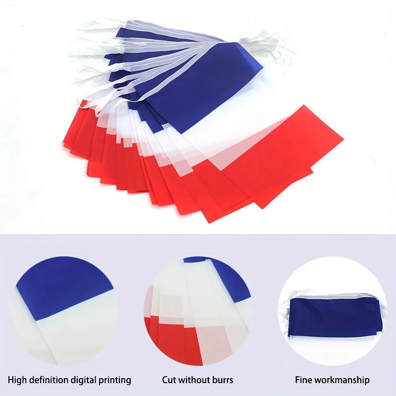 3Jflag 24pcs,France String Flag Banners, Patriotic Events 14th Of July French Bastille Day Celebrations polyester fabric