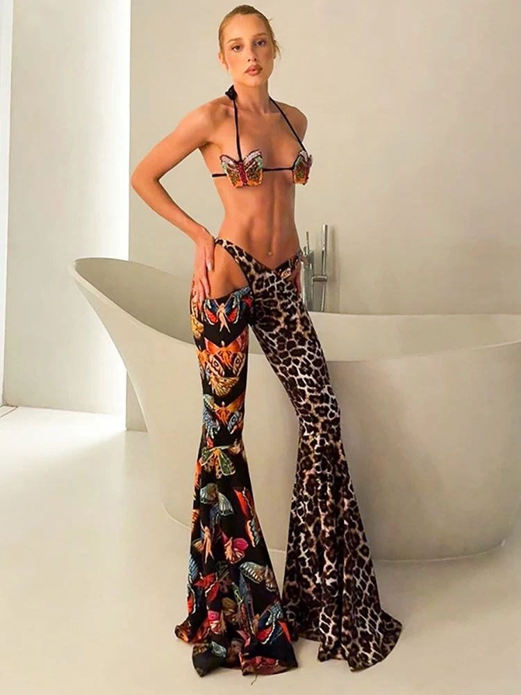 

Fantoye Patchwork Sexy Hollow Out Print Leopard Women Pant High Stretch Flare Pant Female Spring Slim Elegant Party Club Outfits