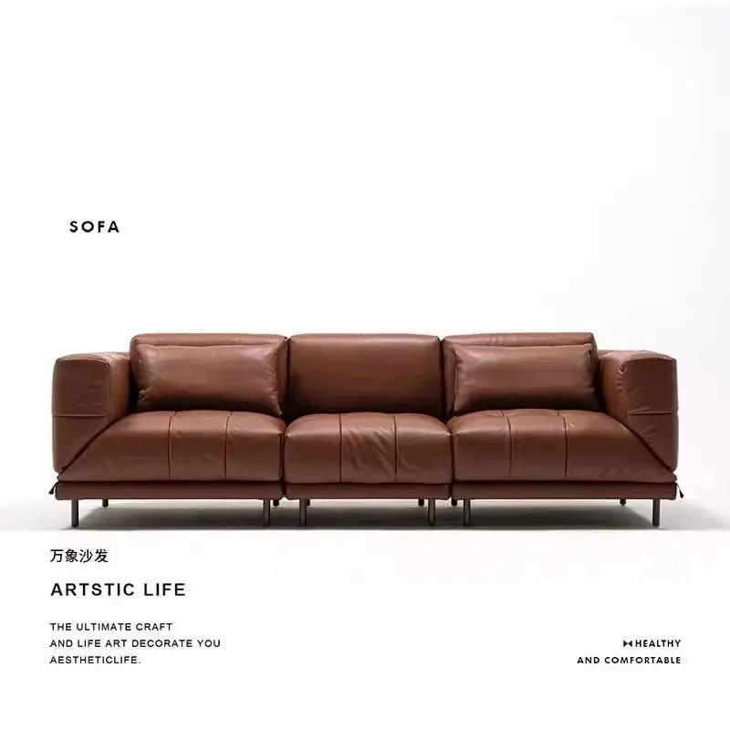 Ledersofa, multifunktionales Wohnzimmer, dynamisches Insel, gerade Reihe, Oberschicht aus Rindsleder