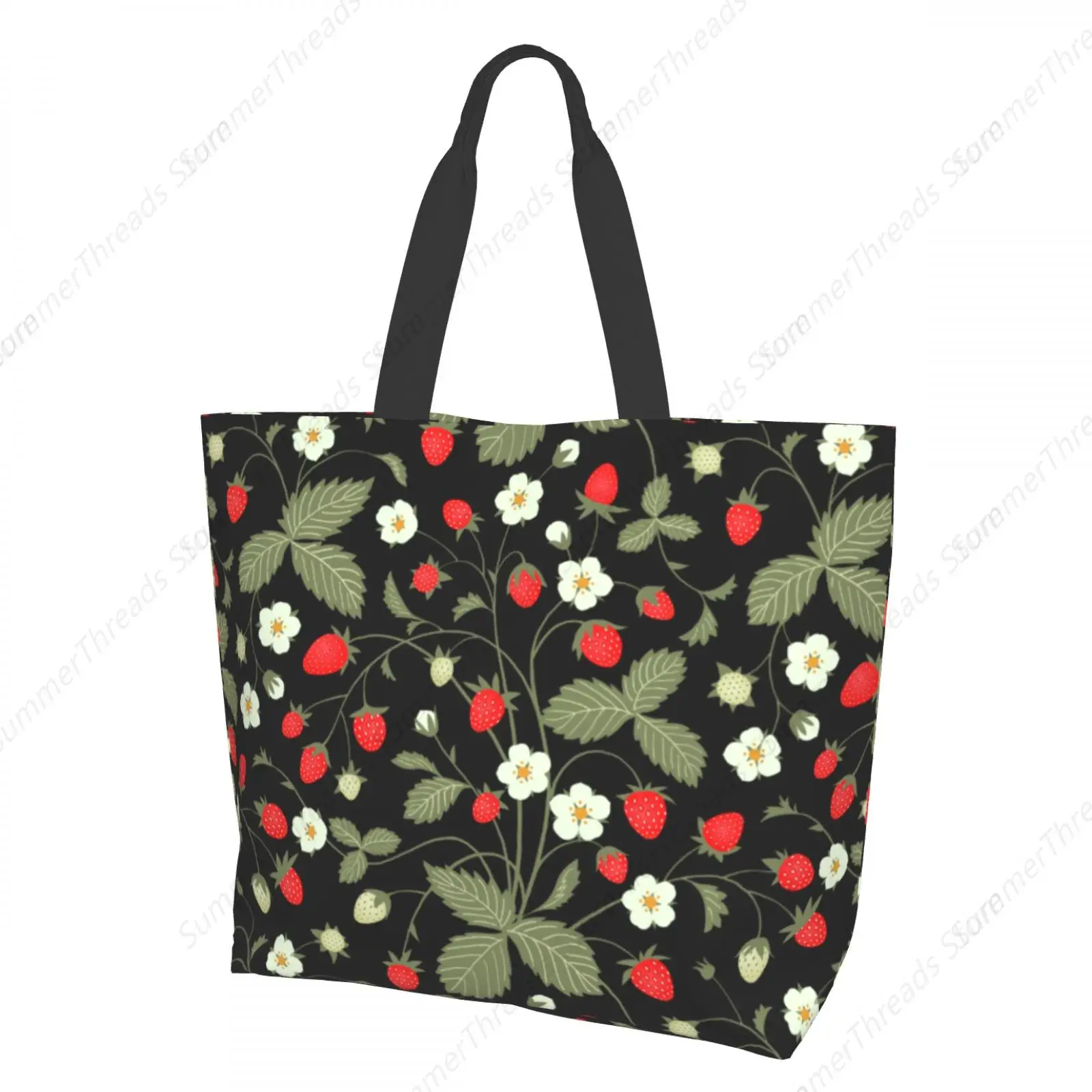 

Клубничная и цветочная садовая большая сумка для женщин, большие сумки с принтом, портативная пляжная сумка, многоразовые сумки для продуктов, водонепроницаемые