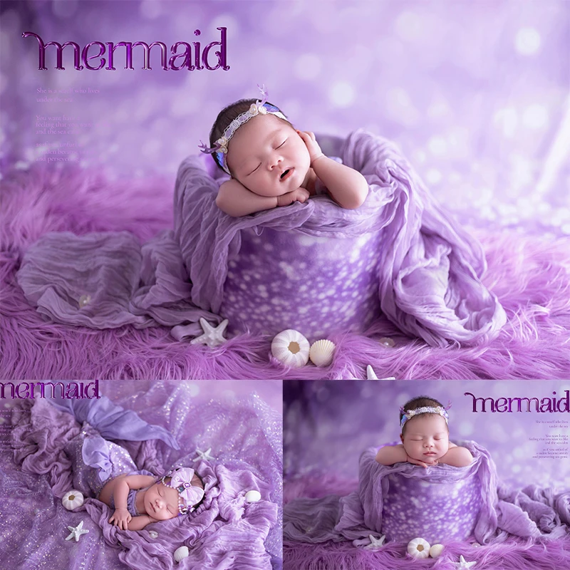 Mermaid style photo costumes Newborn photography Pleated cloth mesh props Baby girl photo Sequined fishtails Wipe chest Outfit