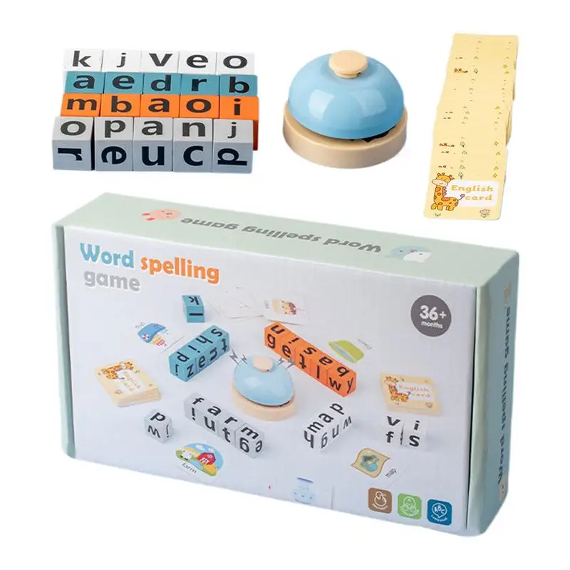 Spelling Words Game Blocks Wooden Alphabet Spelling Game Toys With Flash Cards Learning Toy With Bell Sight Words Recognition