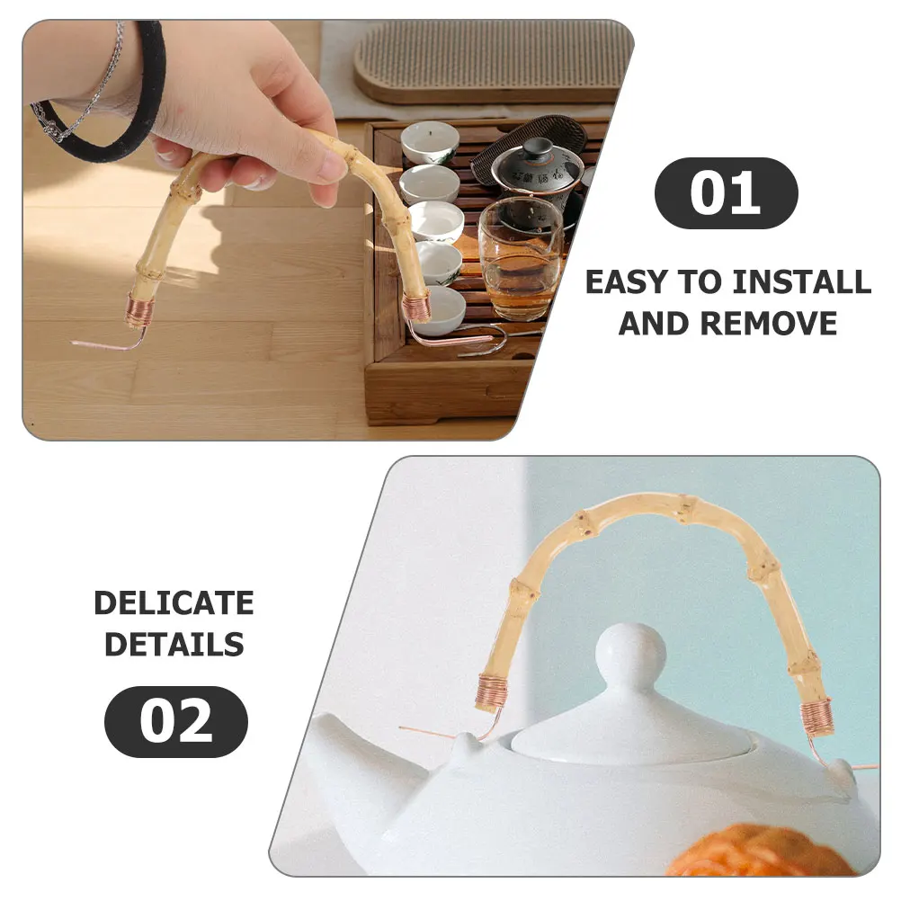 

2Pcs Teapot Handle Accessories Household Kettle Grip Beige Bamboo Wide Compatibility Sturdy Simple Heat Resistance Long Life Tea