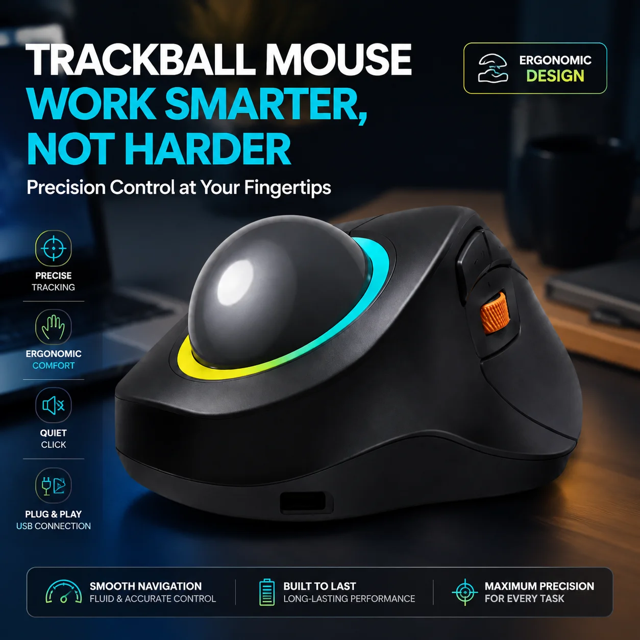 Wrist Rest Mouse/Wireless Trackball Mouse Ergonomic Vertical Optical Mice Dual-Mode 2.4G/Bluetooth Rechargeable Mouse For PC