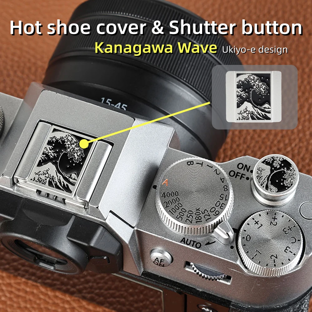 Great Wave Off Kanagawa Metal Camera Hot Shoe Cover Shutter Button for Canon Nikon Z8 Leica Fuji XT5 XT50 XM5 XT30II Accessories